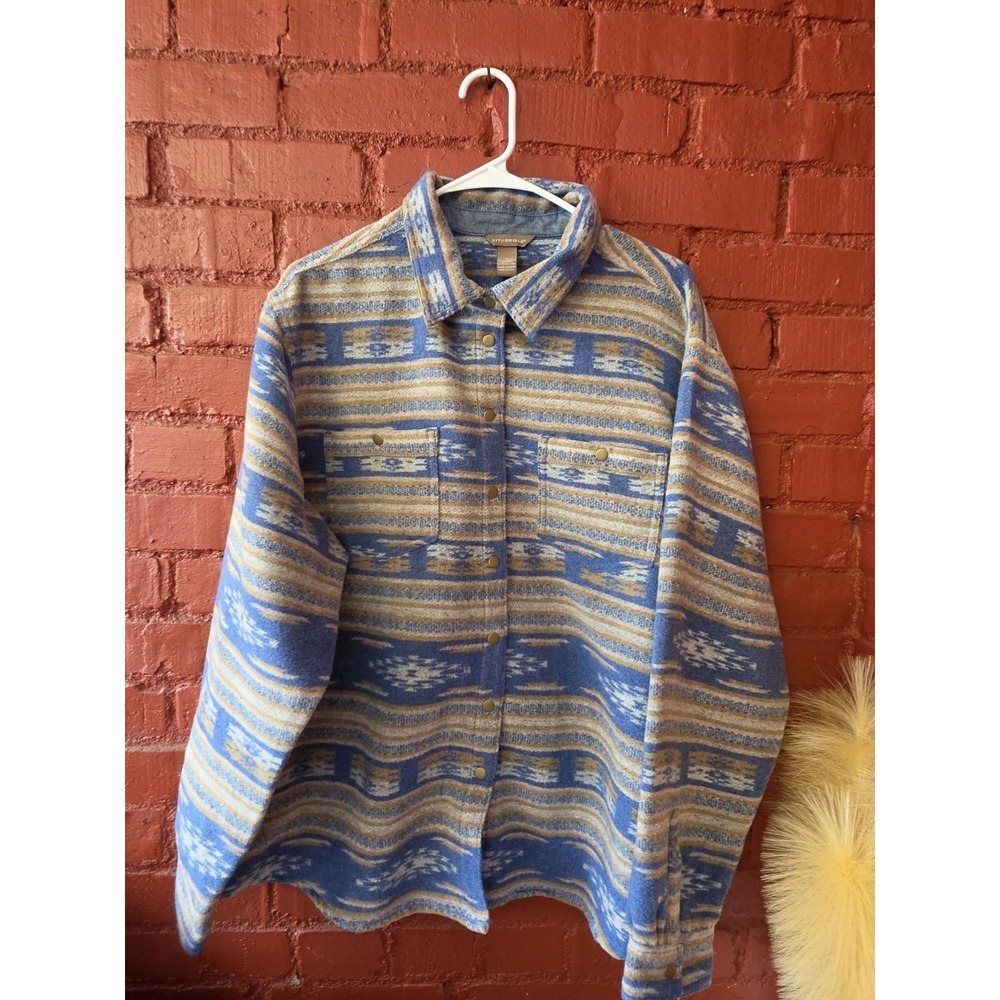 Bit & Bridle Wool Blend Aztec Southwestern Shacket Jacket XL Blue Western